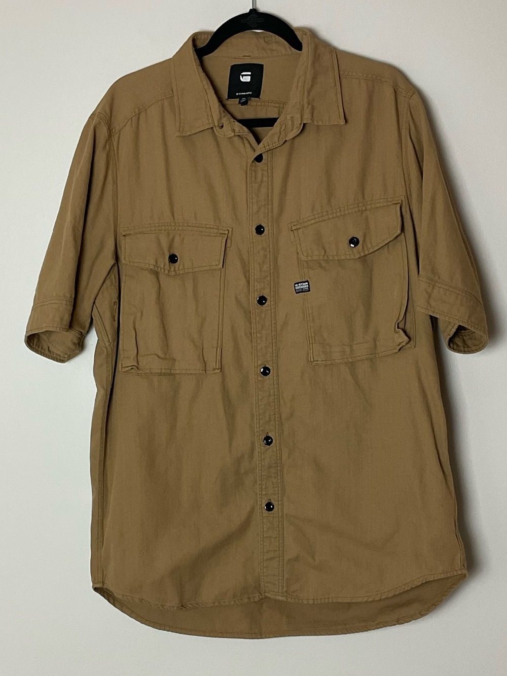 G-Star Raw Type C Straight Long Utility Shirt Short Sleeve Tan Size Gorpcore XL